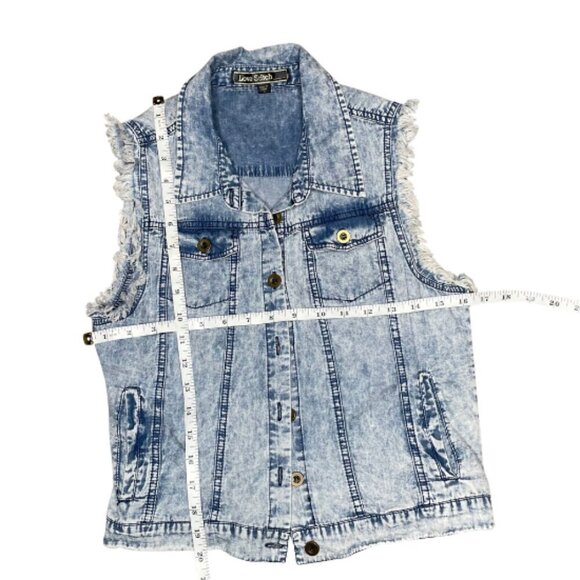 Love Stitch Light Acid Wash Distressed Denim Vest Y2K 90's Sz S - Picture 5 of 8